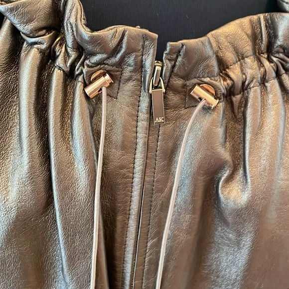 New genuine leather Anne KleinBumper jacketL soft brown adjustable neck
